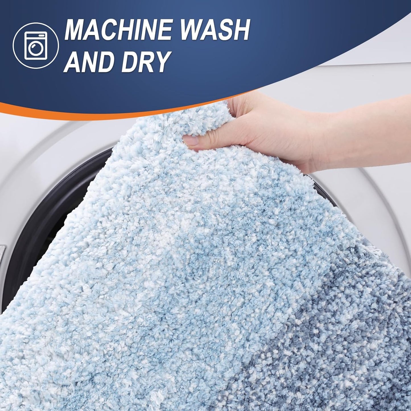 OLANLY Bath Rugs Mat - Extra Soft Microfiber, Quick Dry & Machine Washable | 24x16 Blue Rubber Backing