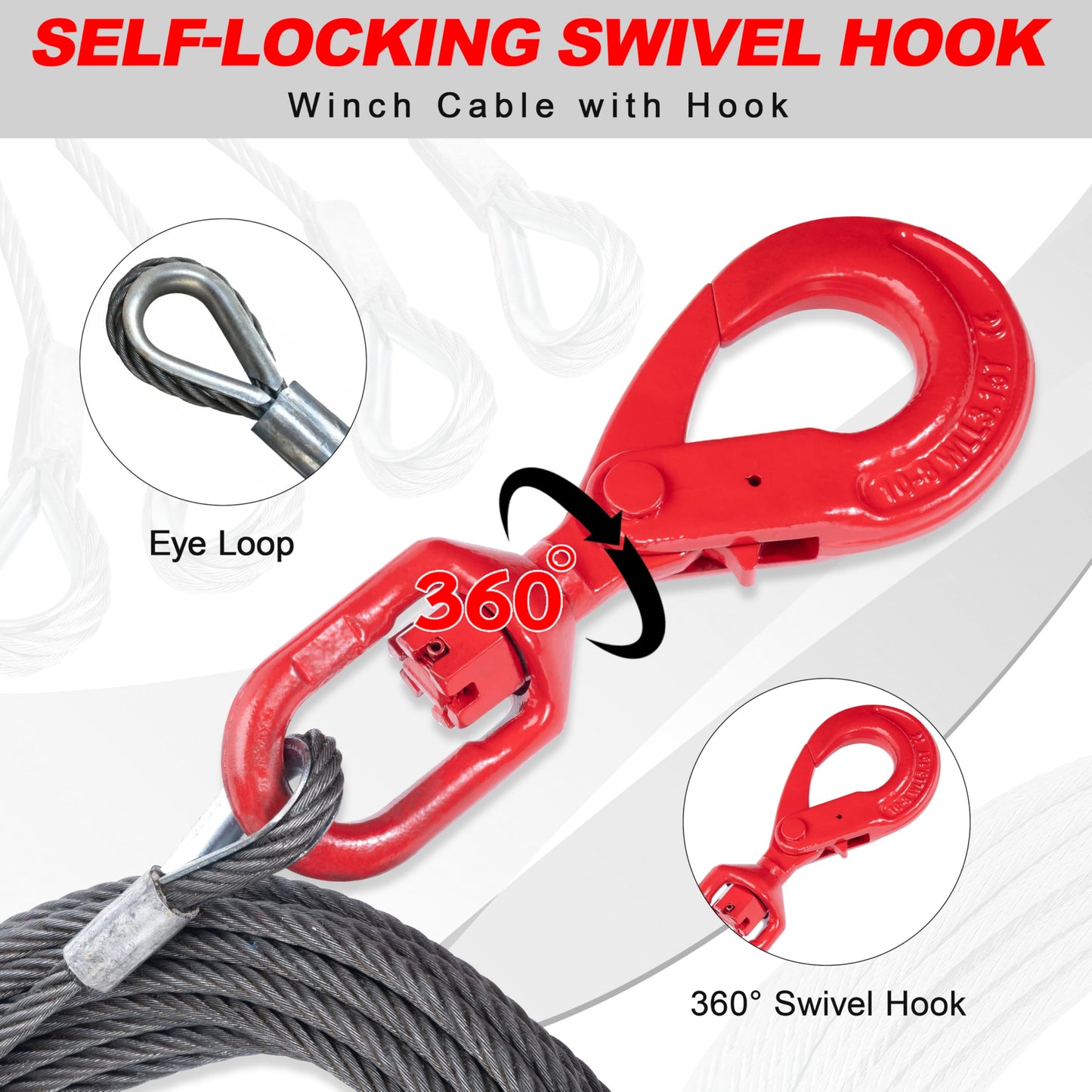 SajoSolid Steel Winch Cable, 1/2 Inch x 75 Feet Heavy Duty Towing Cable for Off-Road Recovery, Truck & Jeep, Durable Steel Wire Rope with Self-Locking Hook, High Tensile