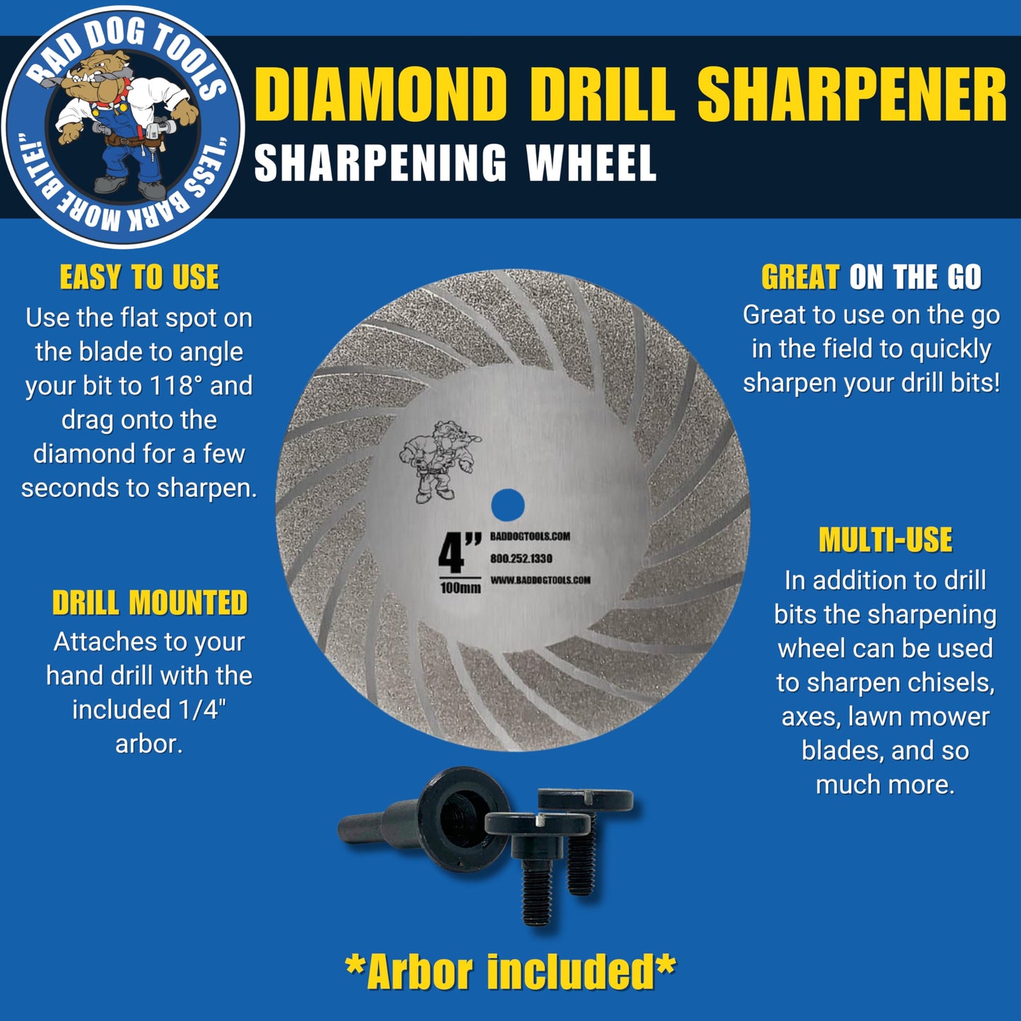 Bad Dog Multipurpose Drill Bits (14 Piece) Full Package: Includes 14 Piece Drill Bits, Diamond Sharpener Wheel (with arbors), & Dried Drool Wax