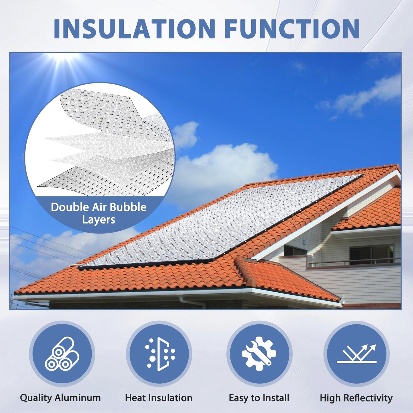 Reflective Bubble Insulation Sheet 6MM Thick Double Bubble Aluminum Foil Shield Garage Door Insulation Panels Kit Radiant Barrier for Windows RV Roof Attic Wall (24IN X 60IN, 8 PCS)