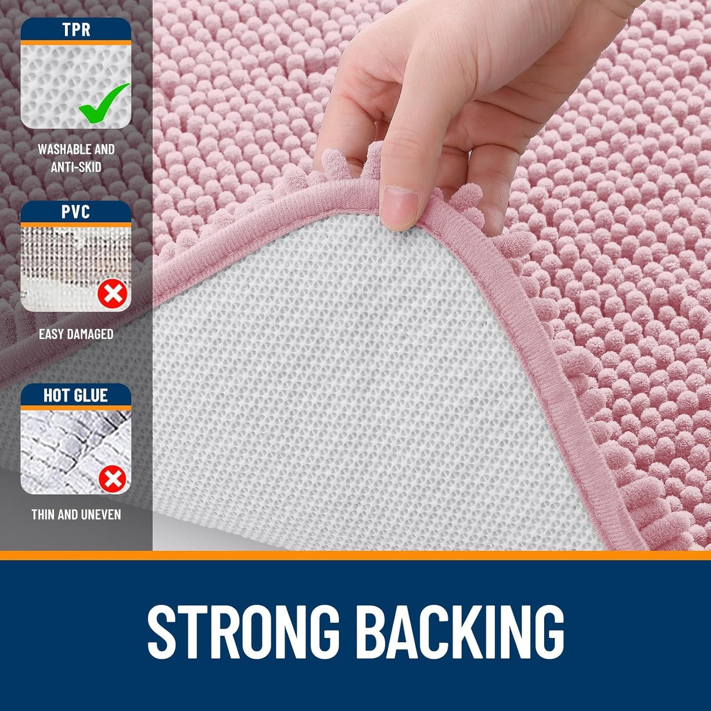 OLANLY Bathroom Rugs - Extra Soft Chenille Bath Mats with Rubber Backing | Quick Dry, Machine Washable, 36x24, Dusty Rose