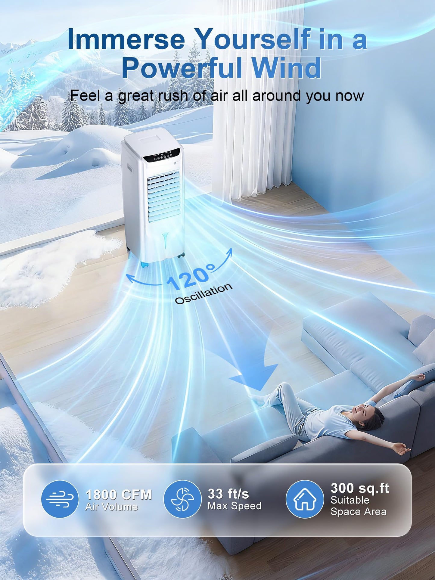 Uthfy Evaporative Air Cooler with 4 Modes, 3 Speed, 4.2 Gal Water Tank, 32" Swamp Cooler with 4 Ice Packs, 120° Oscillation, Remote, 12 H Timer, Portable Air Conditioner for Large Room, Office