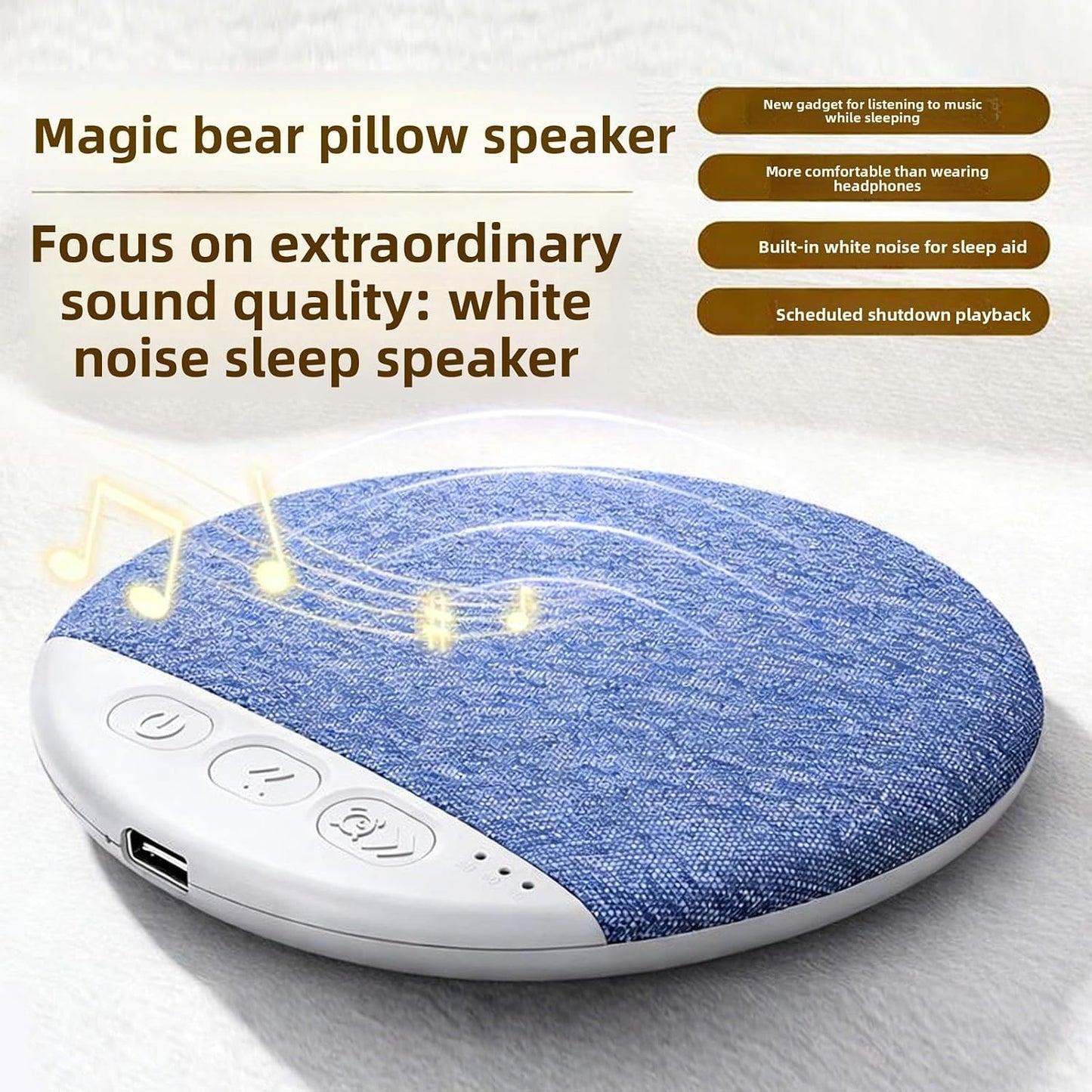 30 60 90 Jiawu Bluetooth Sleep Pillow Speaker, Wireless Under Pillow Speaker with White Noise Timer and Stereo Bass