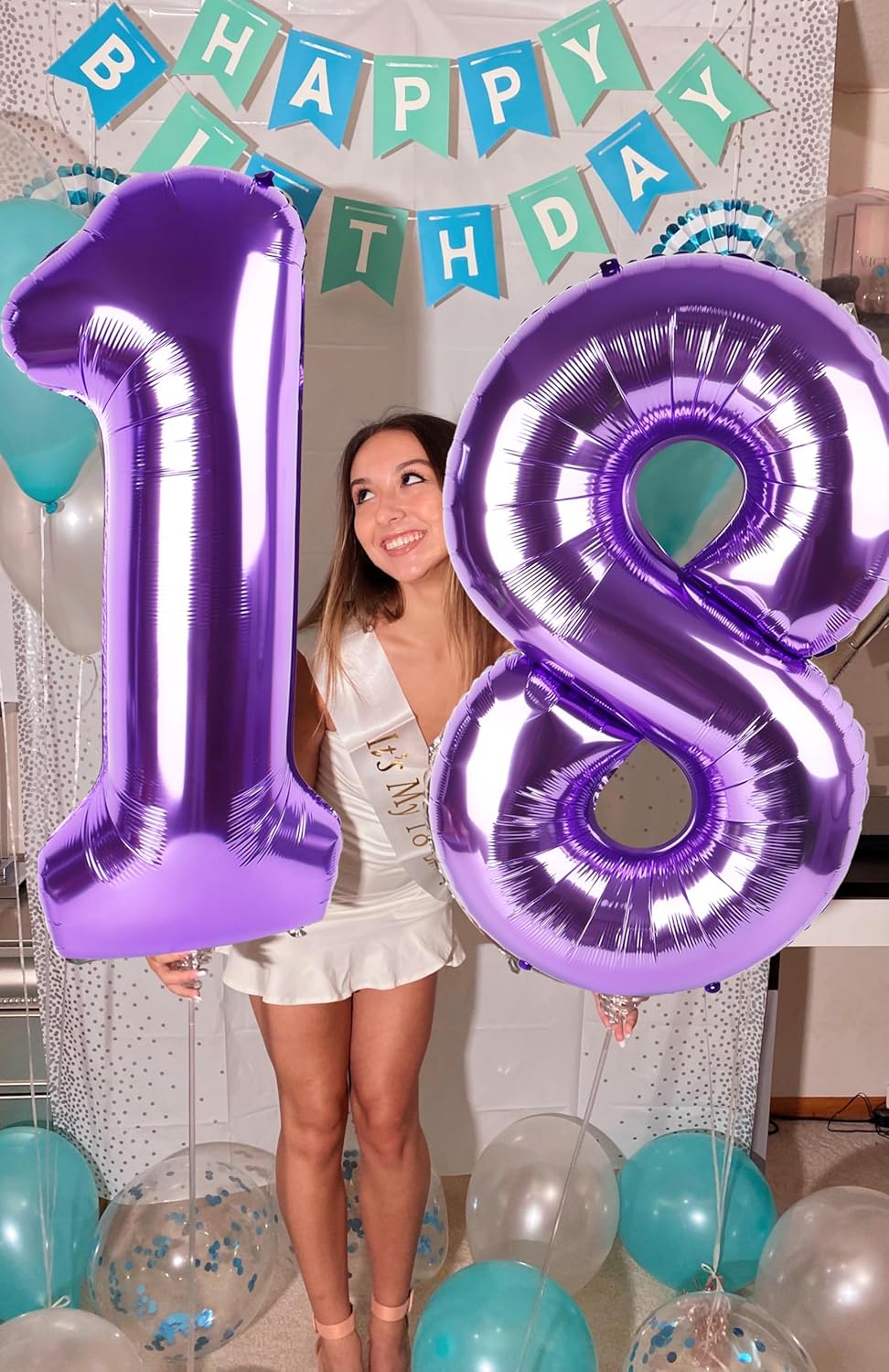 Number 18 Balloons - 40 Inch Purple Birthday Decorations for Celebrations & Graduations