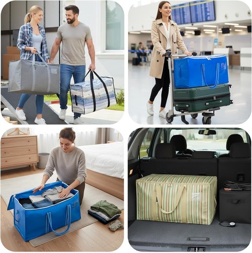 BALEINE Oversized Moving Bags - Heavy-Duty Storage Totes with Reinforced Handles | Royal Blue, 4-Pack