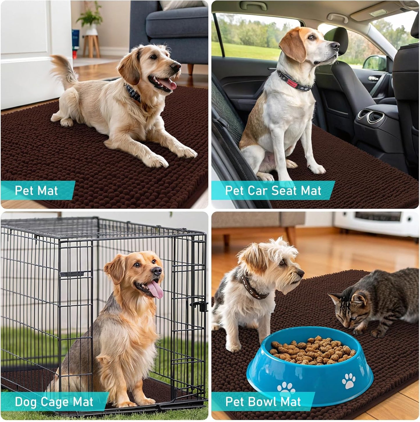 OLANLY Dog Door Mat - Absorbent Non-Slip Chenille Mat for Muddy Paws | 59x24 Inches, Brown
