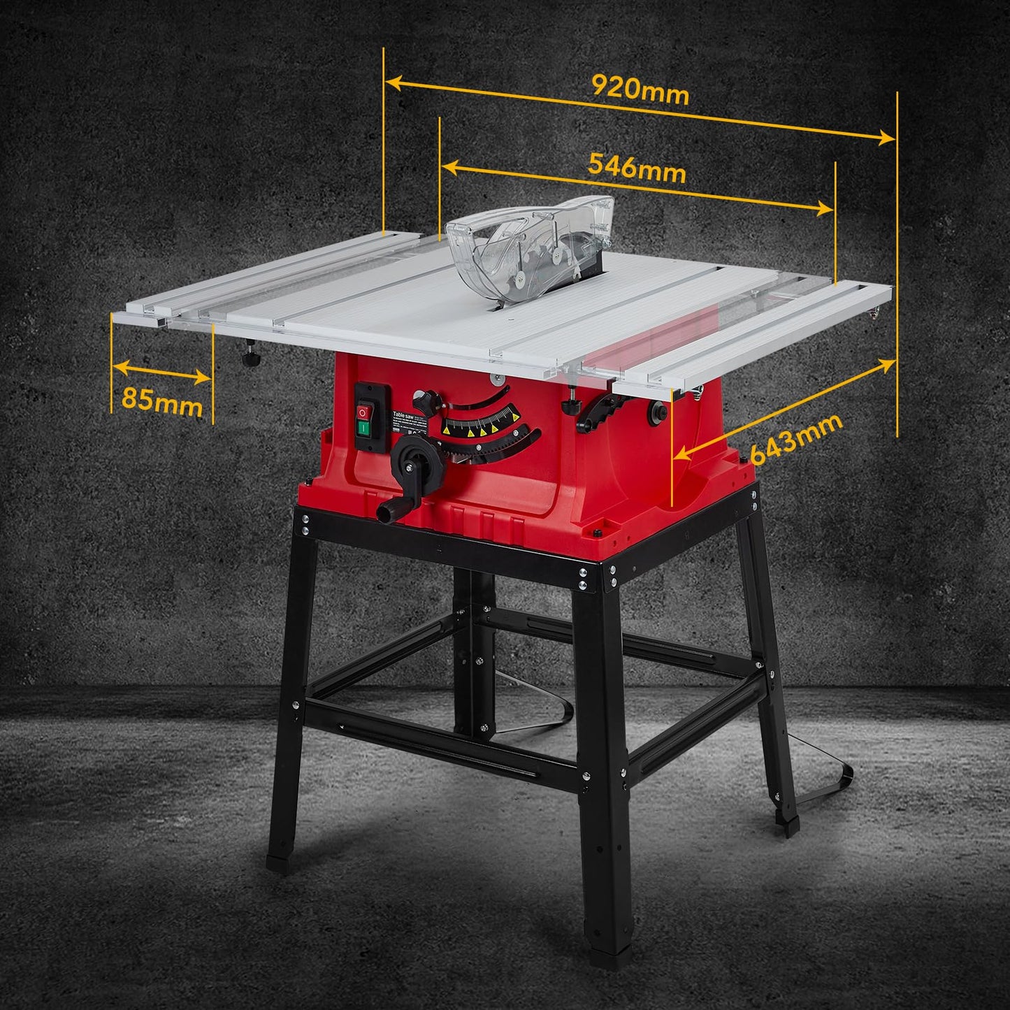 10inch 15A 5000RPM Portable Table Saw with Stand & Safety Switch, Push Stick, 90°Cross Cut & 0-45°Cutting, Multifunctional Table Saw for Woodworking or DIY Working