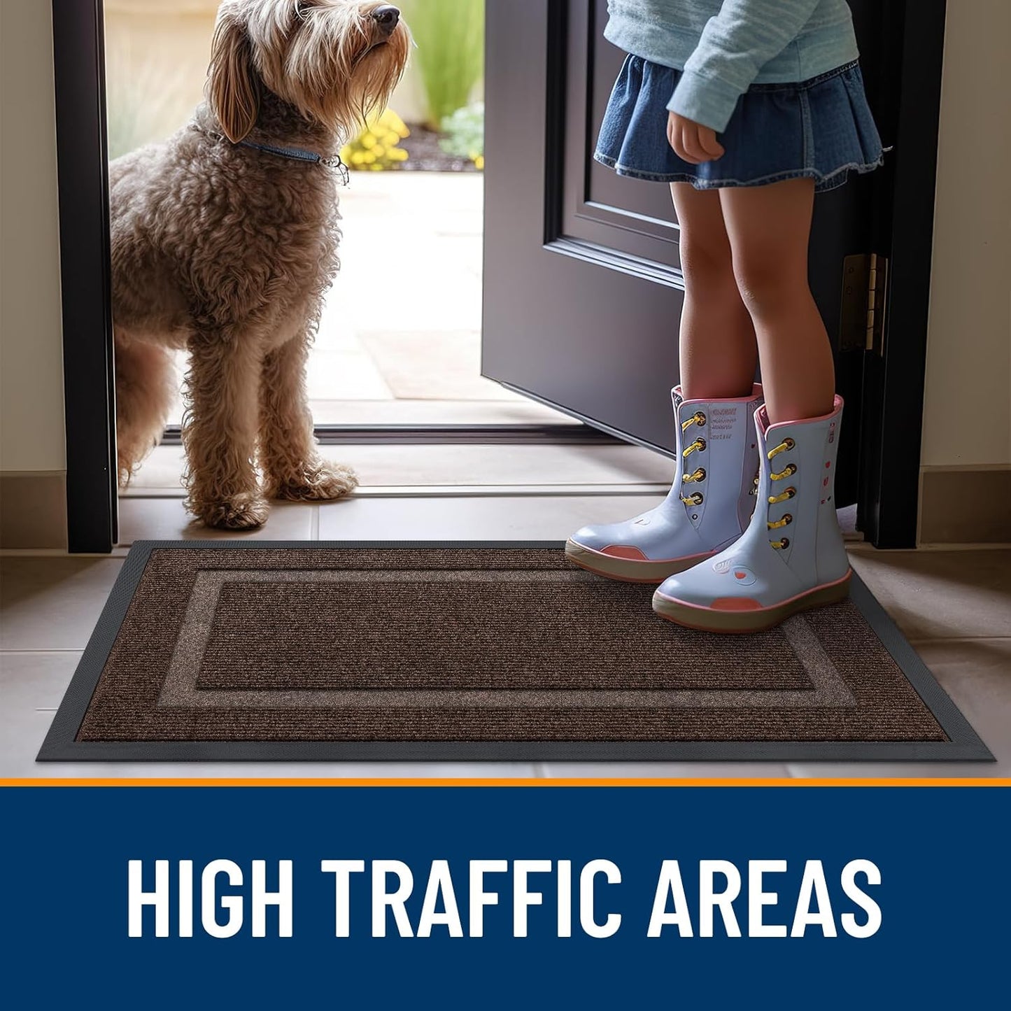 OLANLY Waterproof Front Door Mat - All-Season, Fade Resistant, Easy Clean, 47x32, Dark Brown