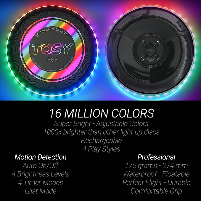 TOSY Bundle of 3 - RGB Black + Red + Green - Frisbee 108 LEDs, 16 Million Colors