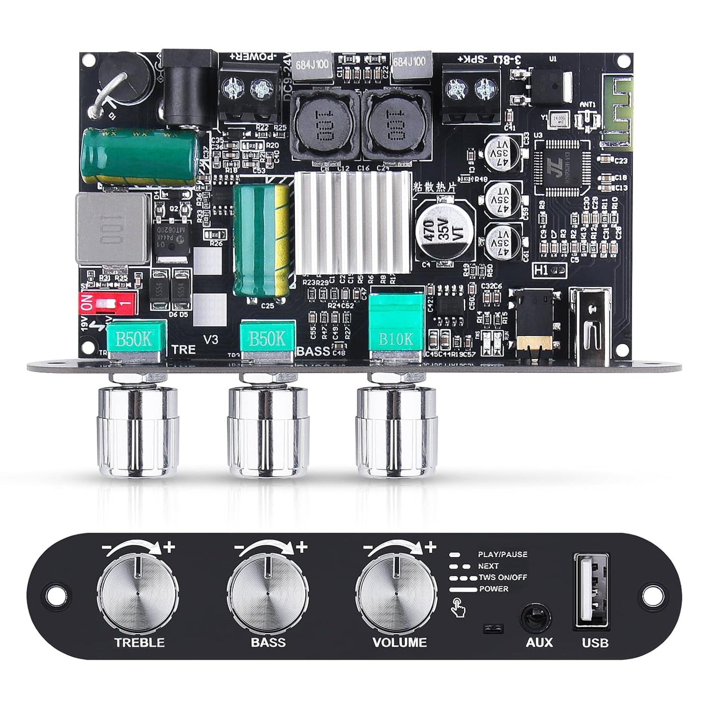 ZK-1001U 5.3 100W 9-24V Amp Bluetooth Mono Amplifier Board with TWS, Mini Audio Amps with Boost for Home Outdoor DIY