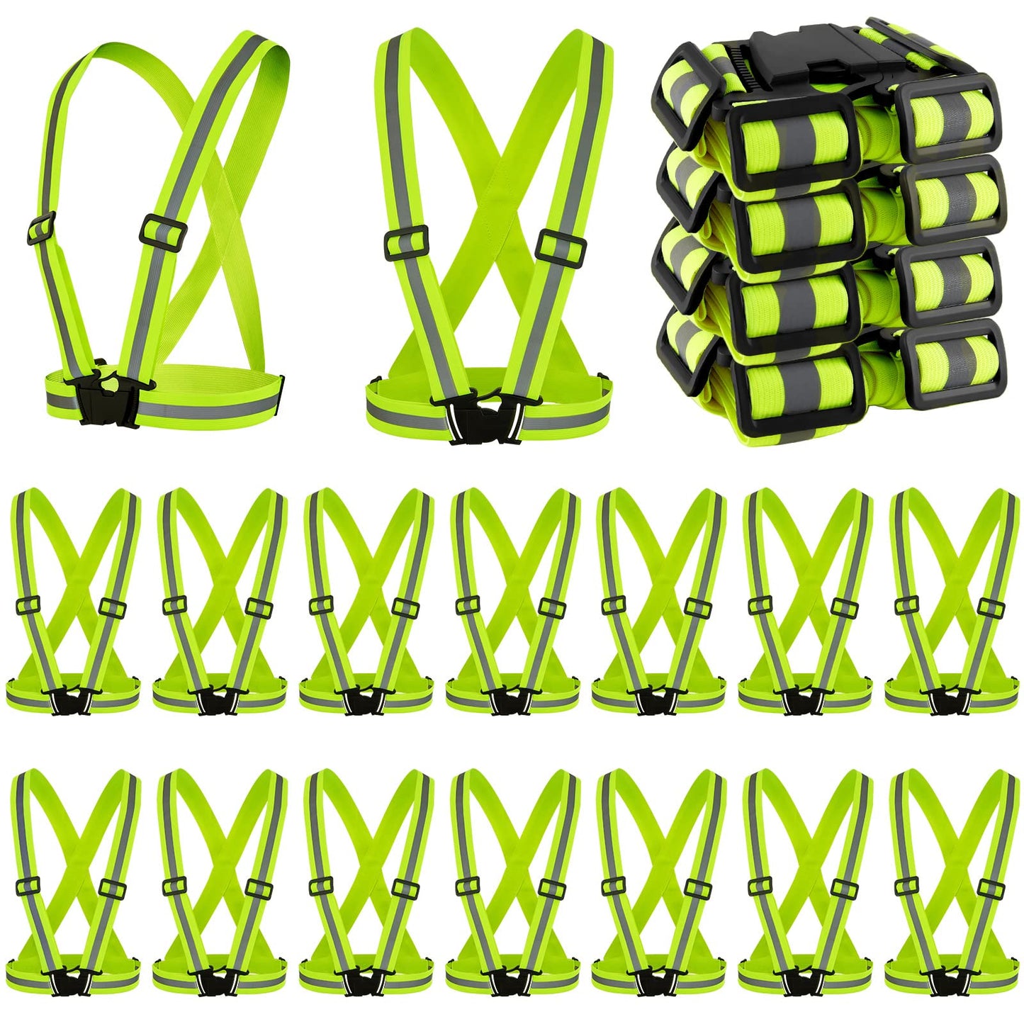 Hercicy 20 Pcs Reflective Vest High Visibility Safety Vests, Adjustable Running Gear Straps Lightweight Reflector for Construction (Yellow)