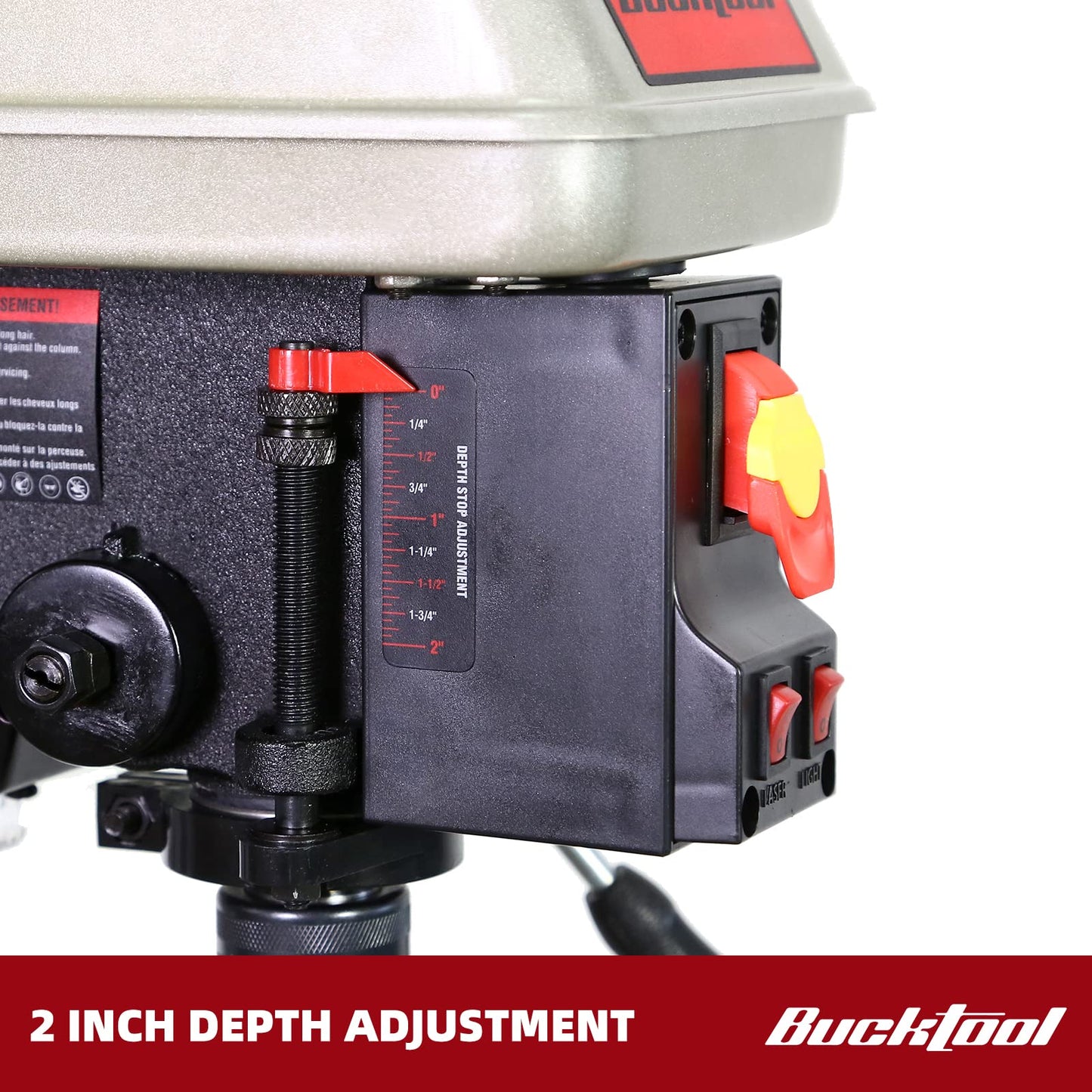 BUCKTOOL 10-Inch Drill Press 6.2 Amp 3/4 HP Bench Drill Press 5-Speed Benchtop Drilling Machine with LED Work Light