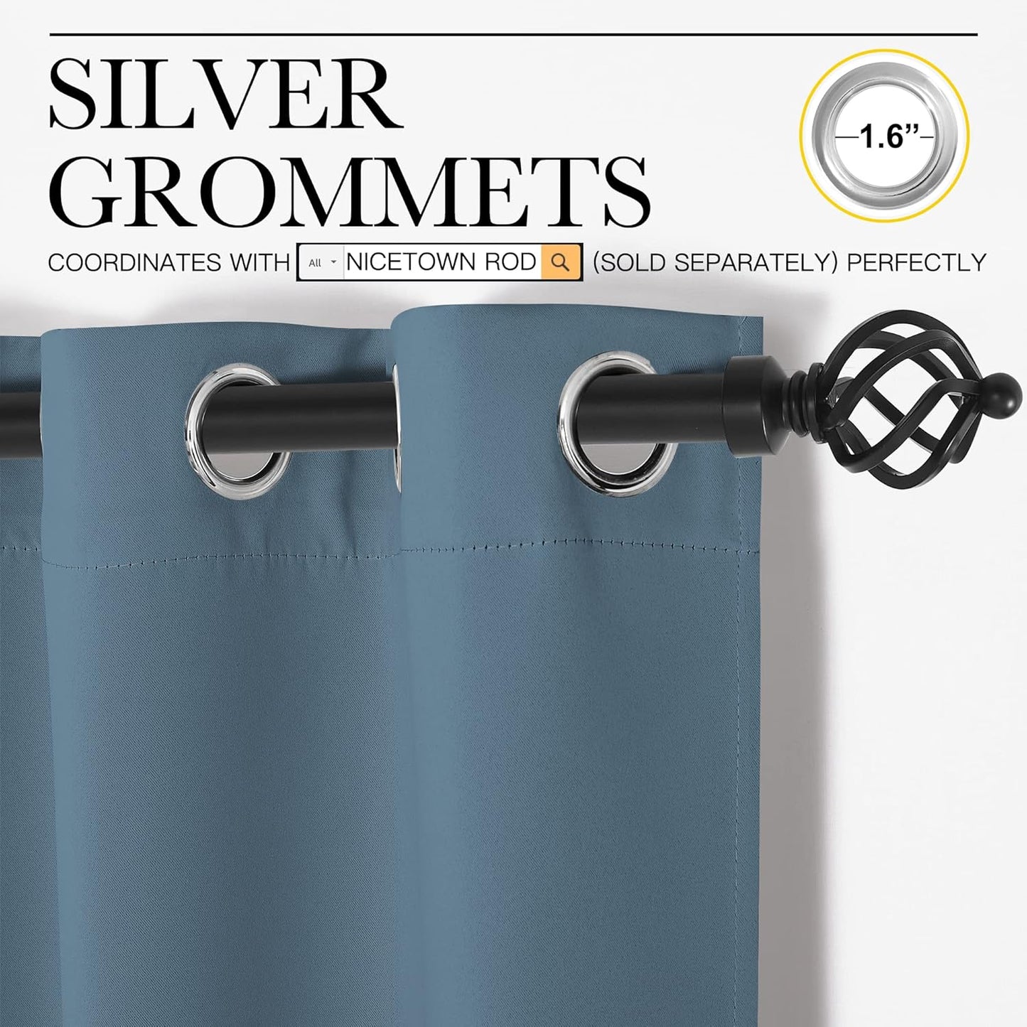 NICETOWN Smoky Blue Blackout Curtains - Thermal Insulated Drapes for Bedroom | 78" Length, 2 Panels, 42" Wide