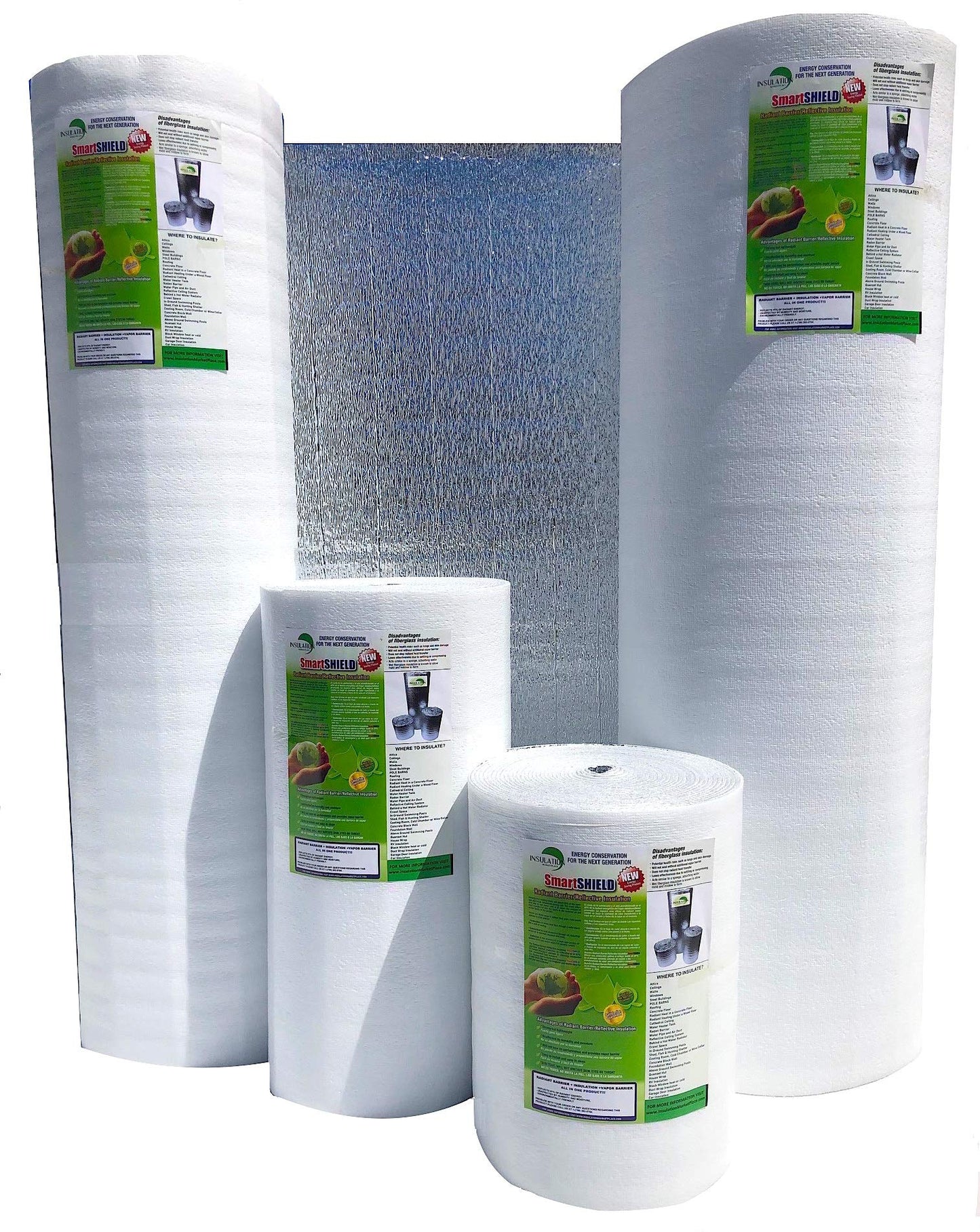 SmartSHIELD -3mm 48"x100ft Reflective Insulation roll, Foam Core Radiant Barrier, Thermal Insulation Shield - Engineered Foil / White Film