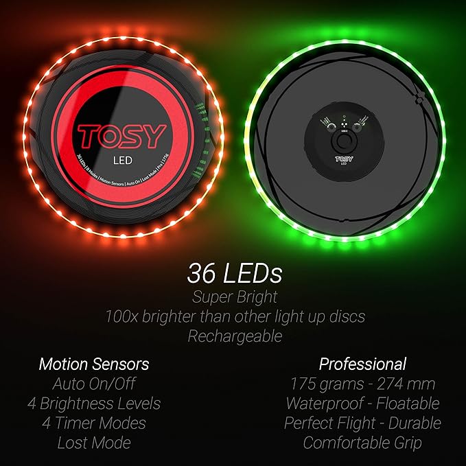 TOSY Bundle of 2 - Flying Disc 36 LEDs - Green + Red