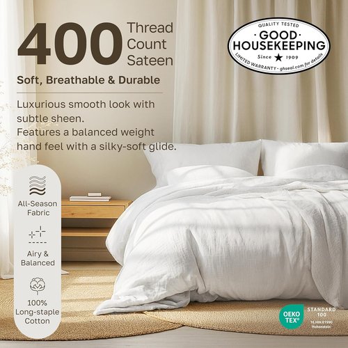 California Design Den King Size Pillowcase Set - 400 Thread Count, 100% Cotton Sateen, Soft & Breathable | Striped Bright White