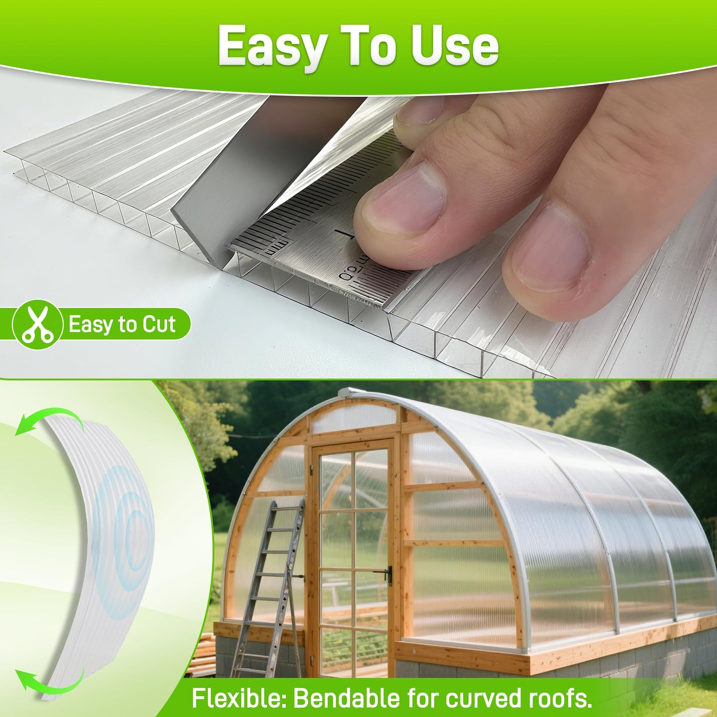 Quibbay 8 Pack 8' X 6' X 0.16'' Polycarbonate Greenhouse Panels, Waterproof UV Protected Clear Polycarbonate Sheets Twin-Wall Roof Panels, Corrugated Plastic Roofing Panels for Greenhouse Replacement