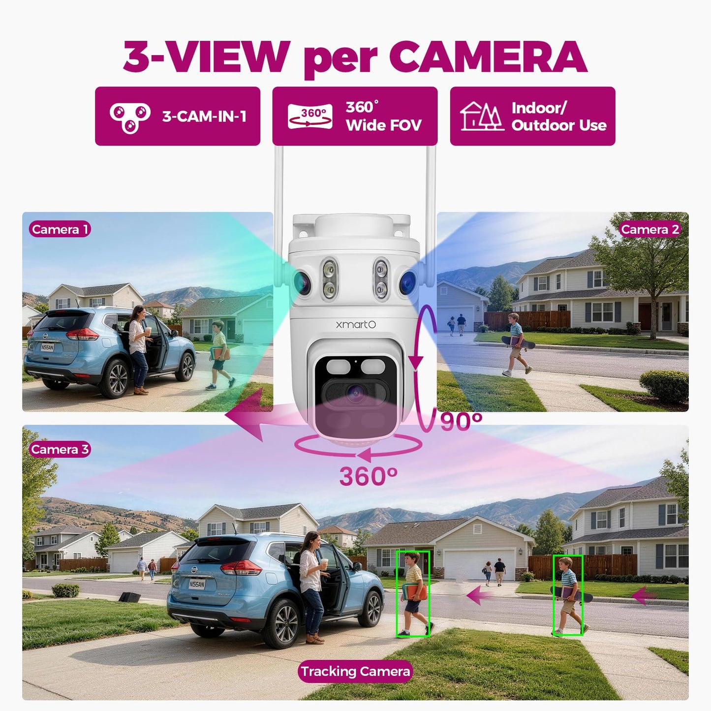 xmartO 16CH 14Pcs 6MP Tri-Lens PTZ Security Camera System, 16CH 4K WiFi 6 Mesh NVR with 500GB NVR, 3-View/Cam, Long Range Wireless, Plug-in 24/7 Home Surveillance, AI Detection, No Monthly Fees