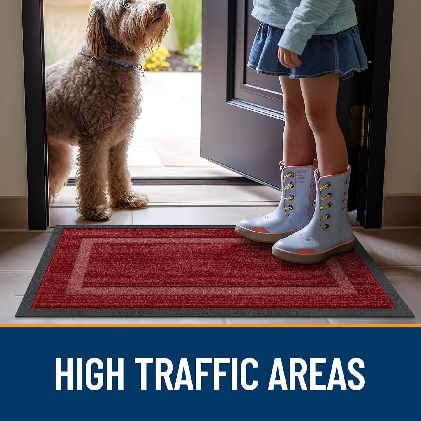 OLANLY Waterproof Front Door Mat - All-Season Indoor/Outdoor Doormat, Easy Clean, 36x24, Wine Red