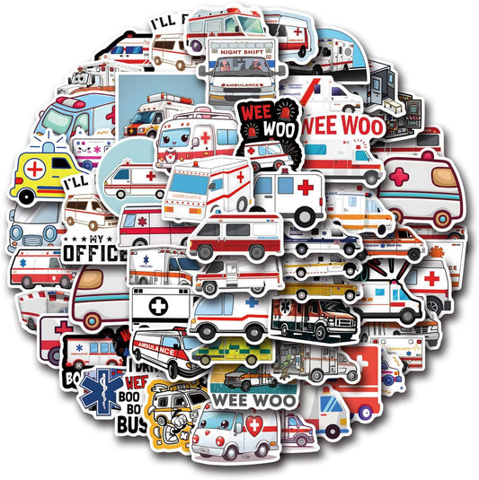 DEVMGRA 56Pcs Pack Ambulance Stickers Decals for Kids Paramedic Medical Stickers Waterproof Vinyl Water Bottle Sticker