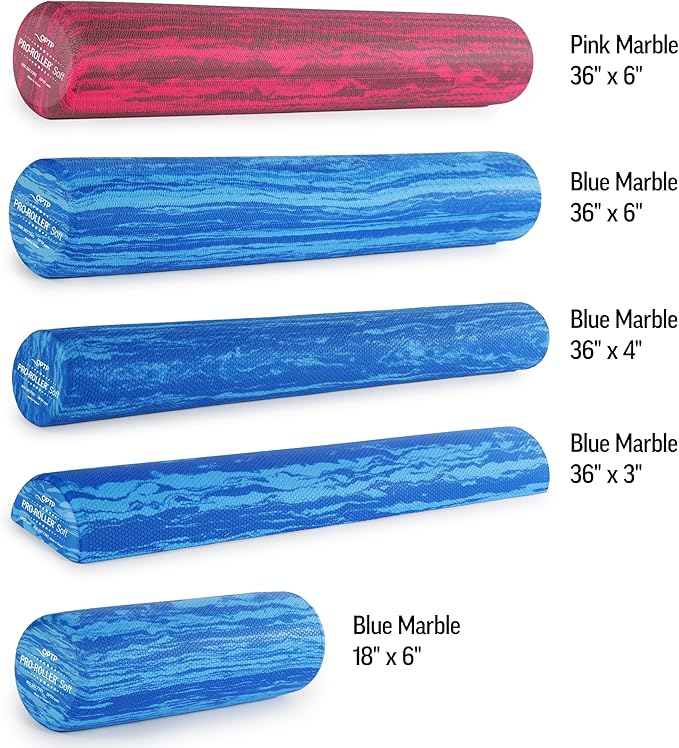 OPTP PRO-Roller Soft Density Foam Roller ??Low Density Soft Foam Roller for Physical Therapy, Pilates, Yoga Foam Roll Exercises, and Muscle Recovery - Blue 36" x 6" x 3" Half-Round