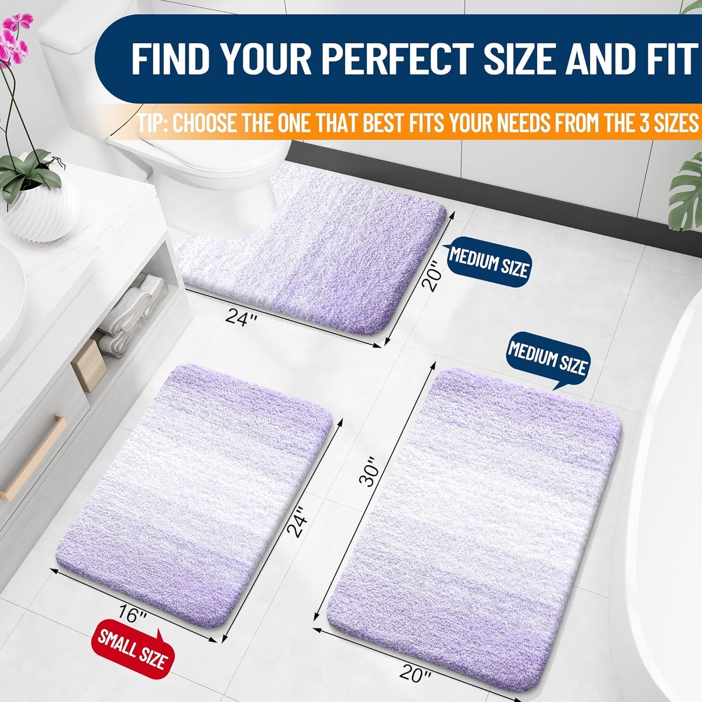 OLANLY Large Bath Rug Mat - Extra Soft Microfiber, Quick Dry & Washable | Light Purple 44x32