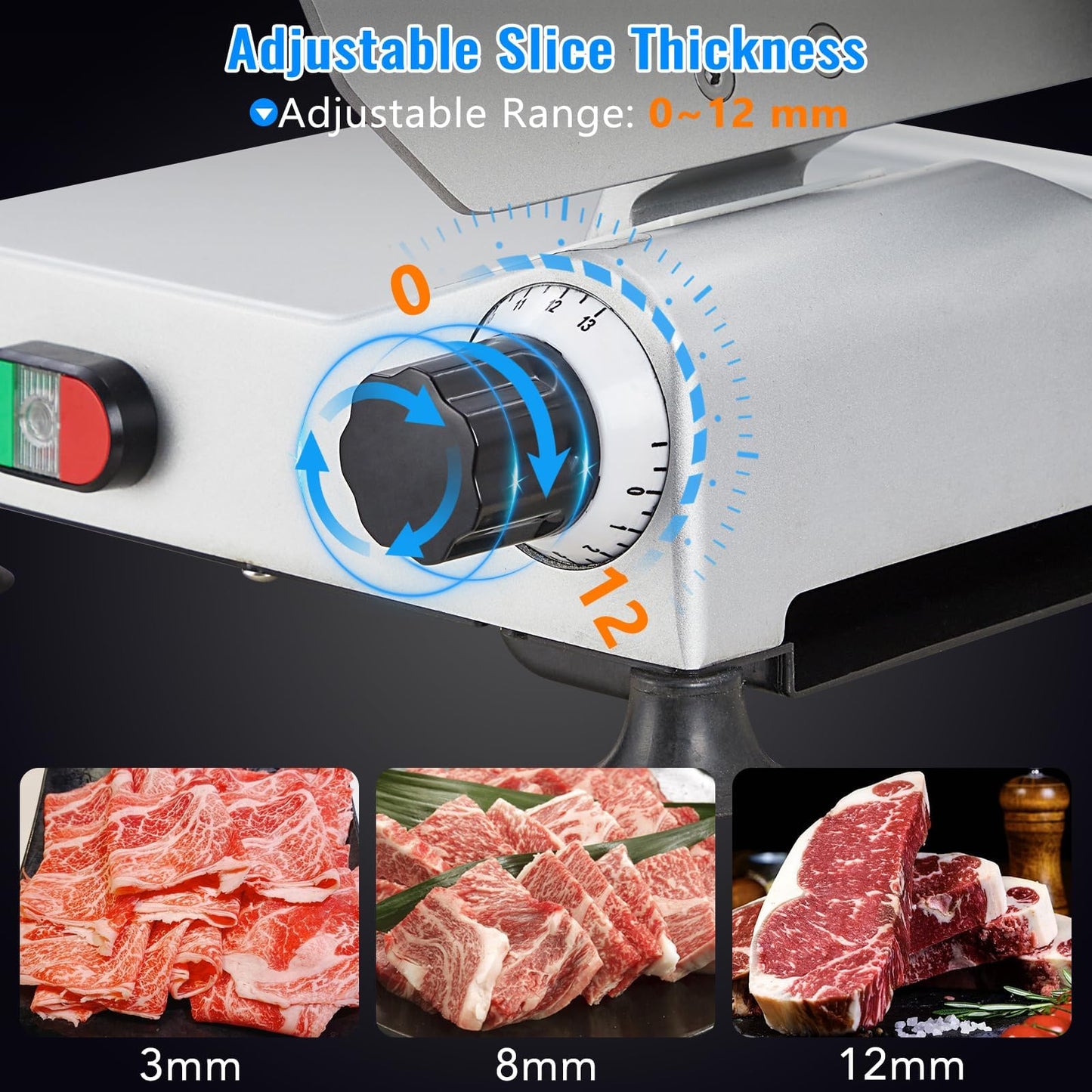 Powerful 550W Dual Motor Meat Slicer Machine for Home & Commercial Use, 10" Alloy Steel Blade, Adjustable 0-14mm Deli Slicer, Automatic Sharpener, Safe Kitchen Slicer