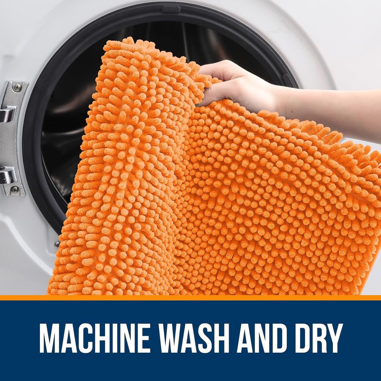 OLANLY Bathroom Runner Rugs - Extra Soft Chenille Bath Mats | 47x24, Quick Dry, Machine Washable, Orange