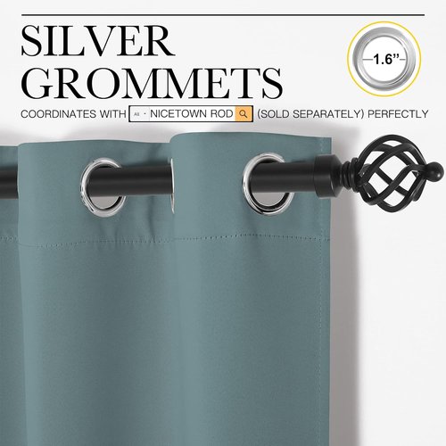 NICETOWN Modern Blackout Curtains - Noise Reducing & Thermal Insulated Drape Panels | Greyish Blue, 2 Panels (W34 x L63-Inch)