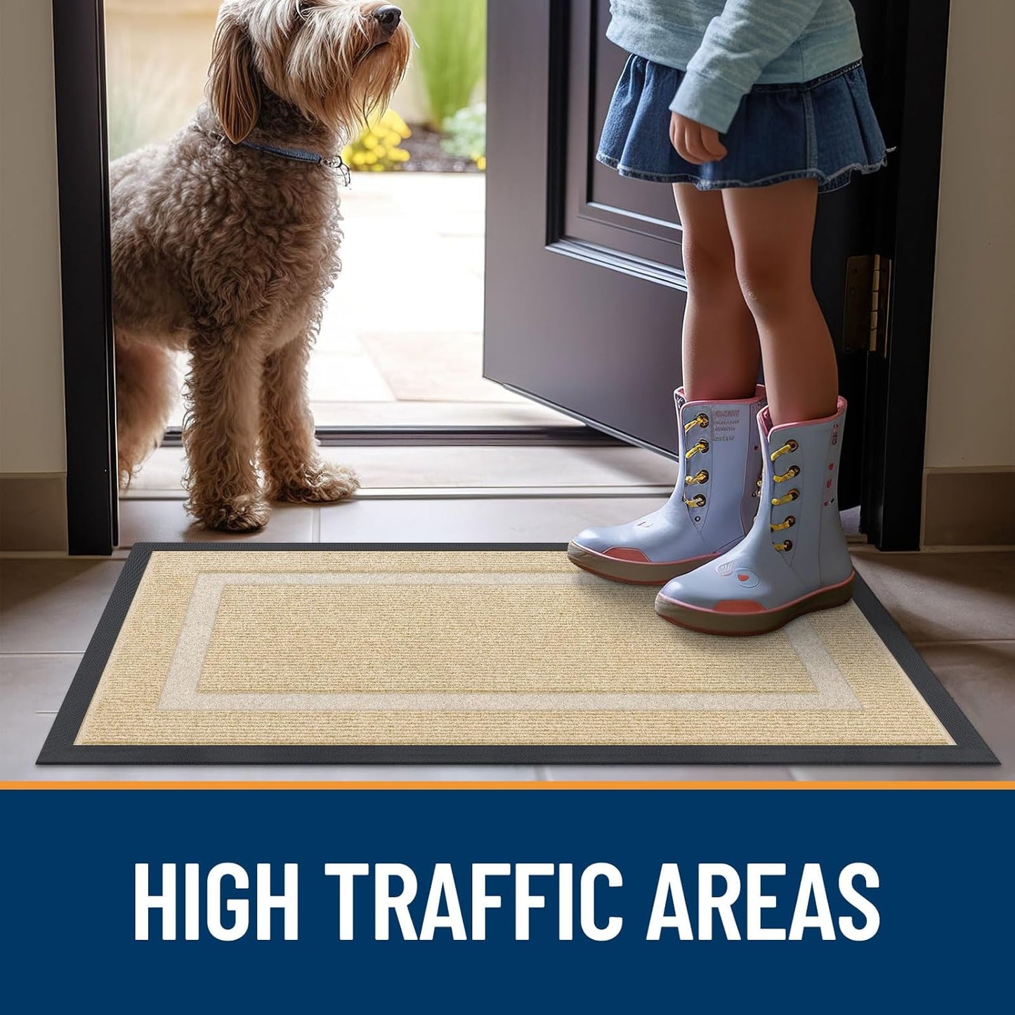 OLANLY Waterproof Front Door Mat - All-Season, Fade Resistant, Easy Clean | 47x17 Inches, Beige