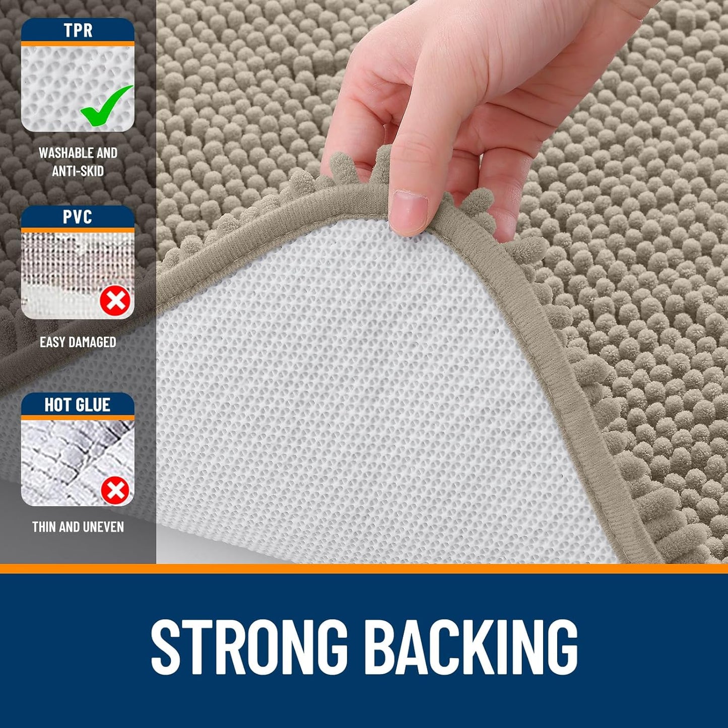 OLANLY Large Bath Rugs - Extra Soft Chenille with Rubber Backing | Quick Dry & Machine Washable - Warm Taupe 40x32