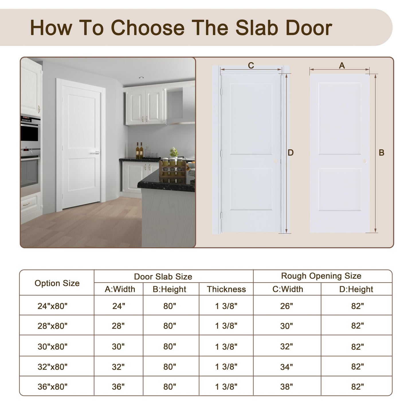 JUBEST 28"x80" Left-Hand Prehung Interior Door with Knock Down Jamb Kit & Satin Nickel Hinges, 2-Panel White Primed Hollow Core Molded Door Slab with Bore & Hinge Cutout, Durable & Sturdy, No Handle