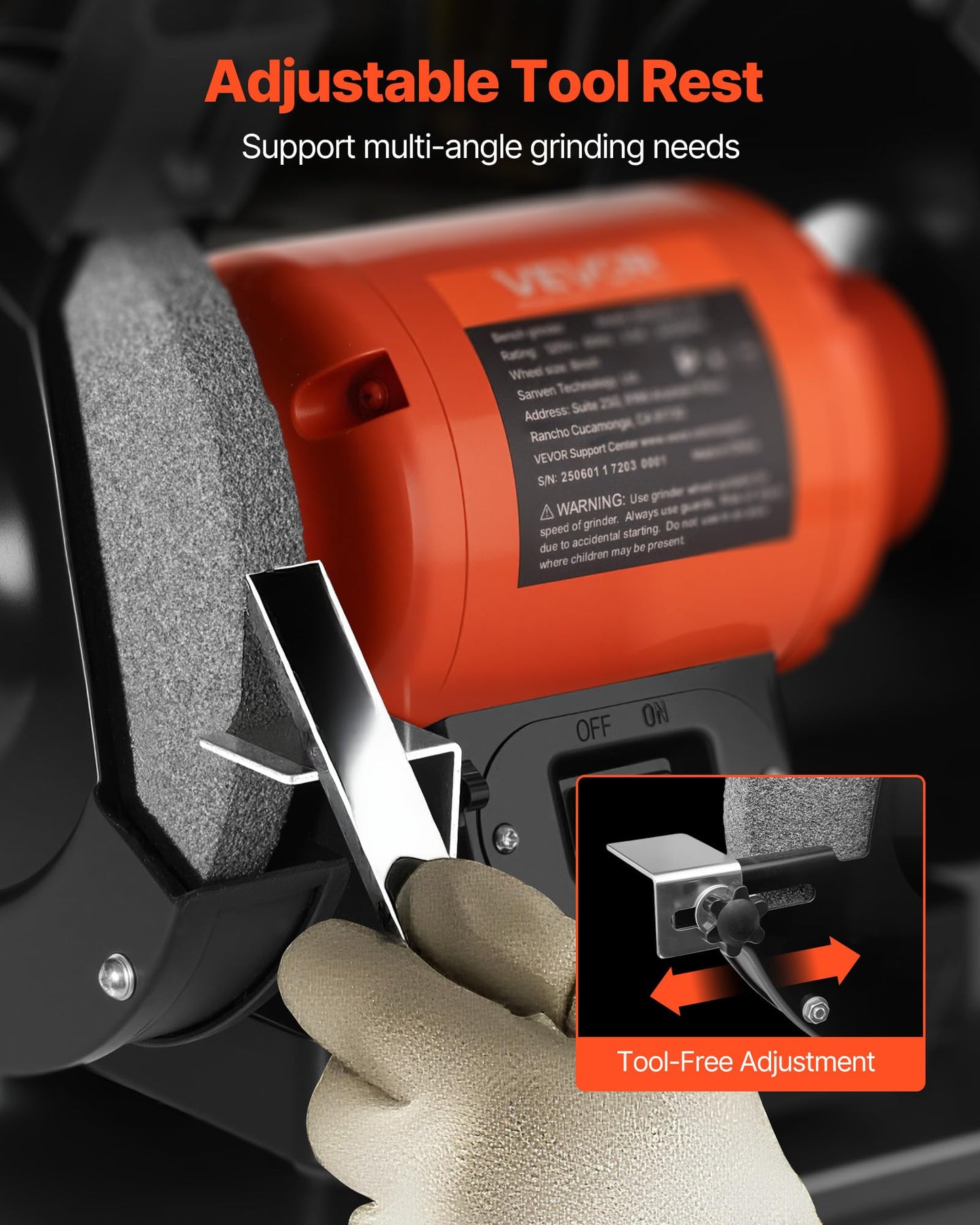 VEVOR Bench Grinder, 8-inch Single Speed, 3450RPM High-Speed Table Grinders with 550W 4.5A 3/4Hp Induction Motor, 36/60-Grit Grinding Wheel & Adjustable Eye Shield for Fast Sharpening Grinding