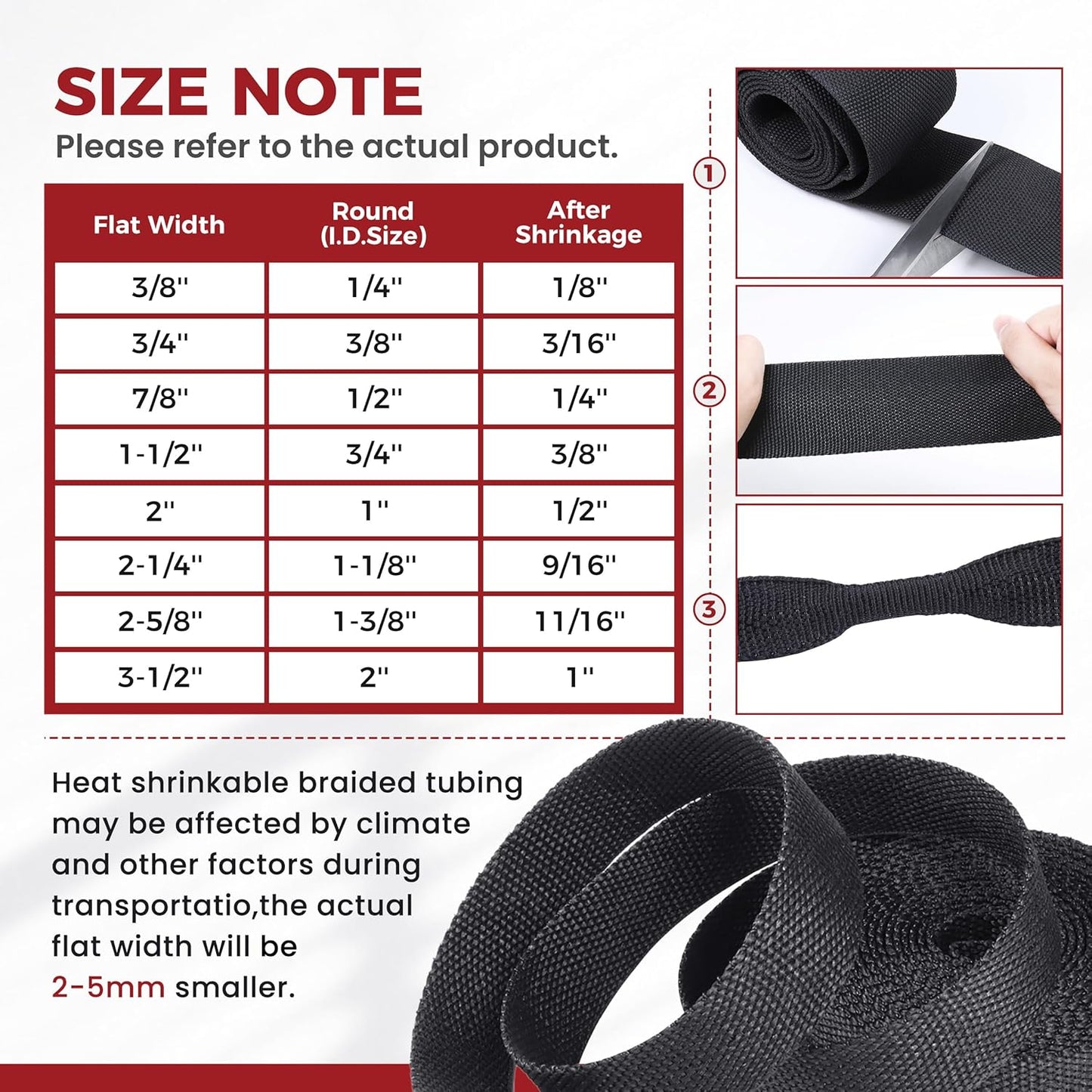 BuyUneed 2:1 (3/8" 16ft) Braided Sleeving Heat Shrinkable Fabric Ratio- Abrasion Protection Flexibility Wiring Harness