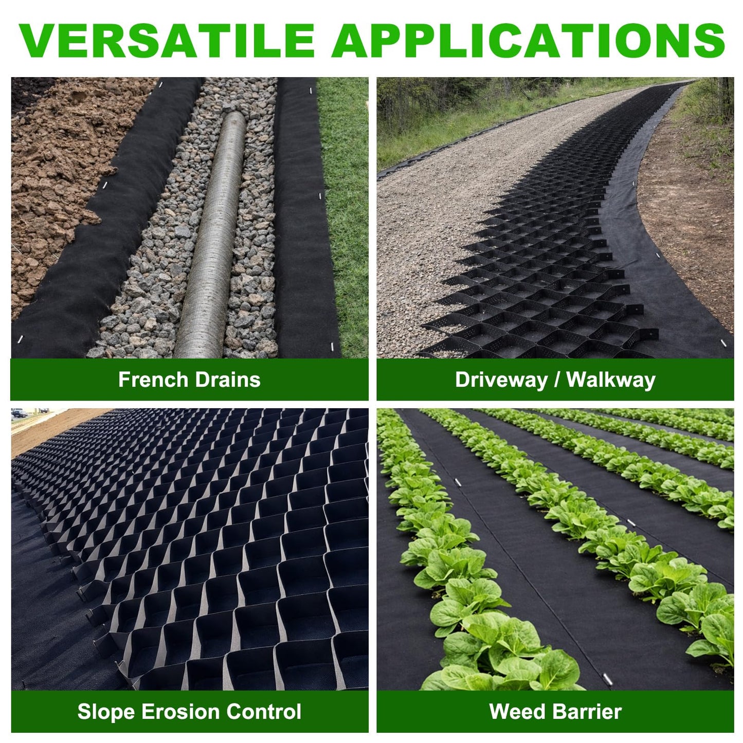 5oz Non Woven Geotextile Fabric with Stakes for French Drains, 4x60FT High Permeability Drainage Fabric Heavy Duty Landscape Fabric for Gravel Grid, Garden, Flower Beds, Weed Control, Erosion Control