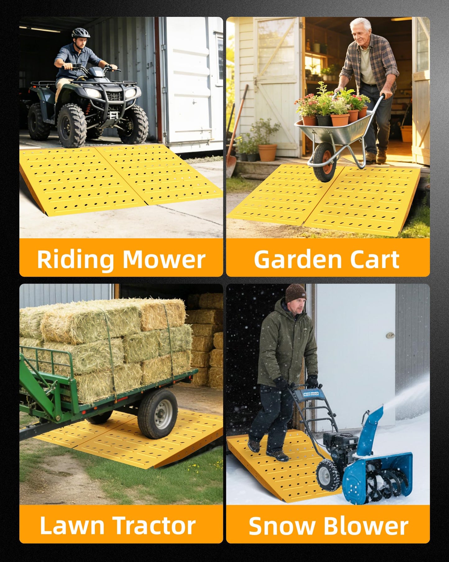 VNN 29" x 48" Shed Ramps - Yellow Loading Ramp for Riding Mower, 2 Pack Ramps for Sheds，1800 LB Capacity Alloy Loading Dock Ramp for Garages, Barns