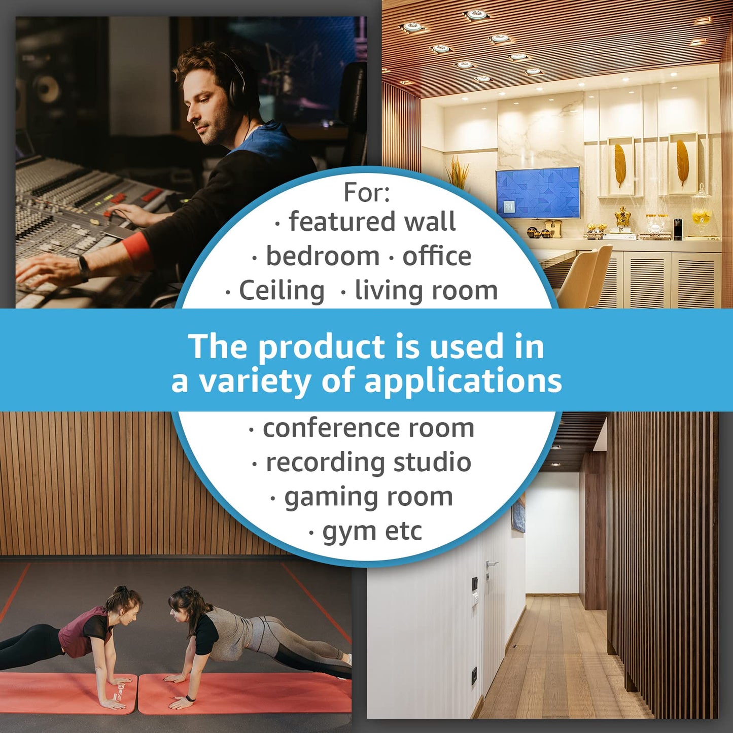 Art3d 4-Piece Wood Slat Acoustic Panels for Stylish Decor and Noise Reduction, 3D Textured Panel for Ceiling and Wall, Brushed Silver