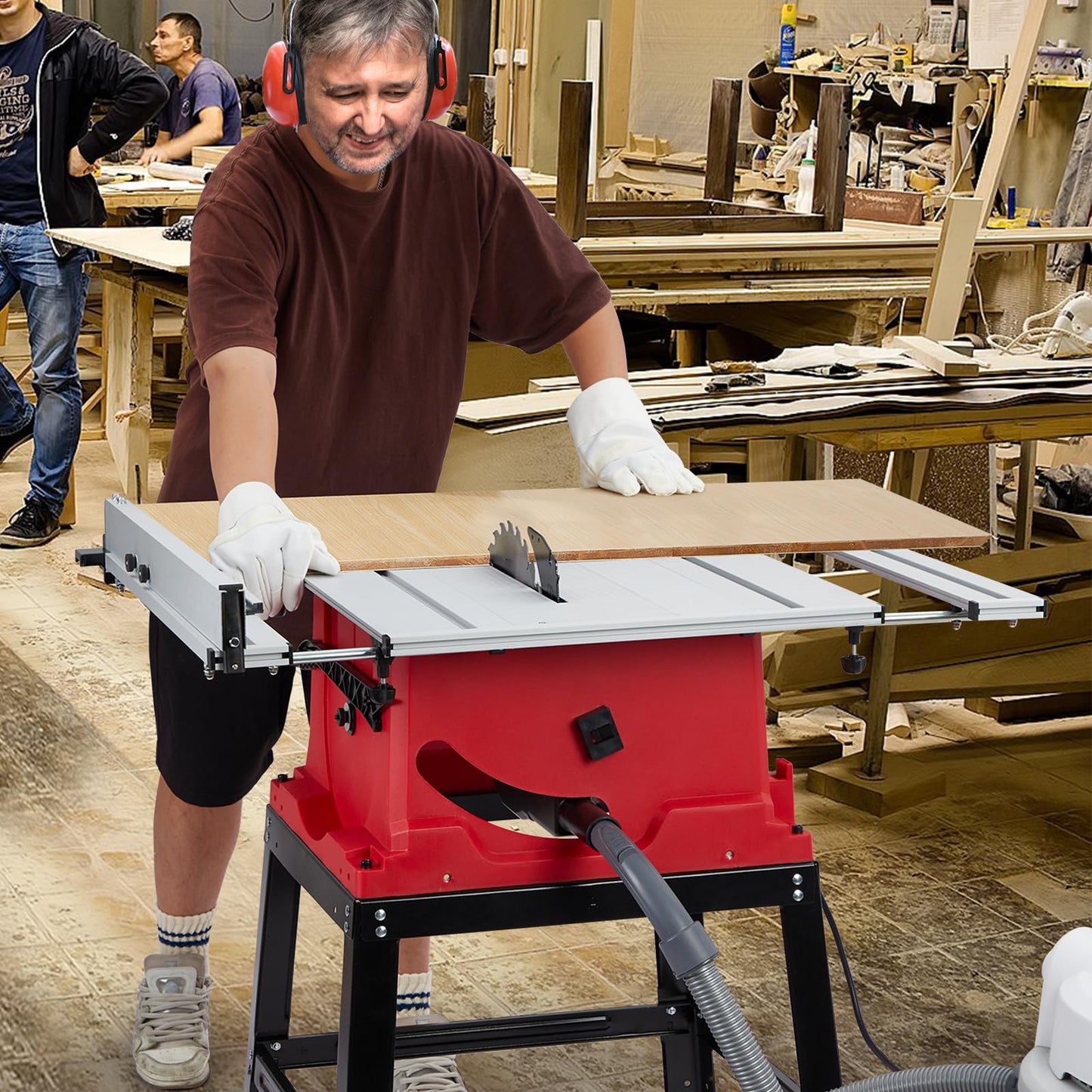 10inch 15A 5000RPM Portable Table Saw with Stand & Safety Switch, Push Stick, 90°Cross Cut & 0-45°Cutting, Multifunctional Table Saw for Woodworking or DIY Working