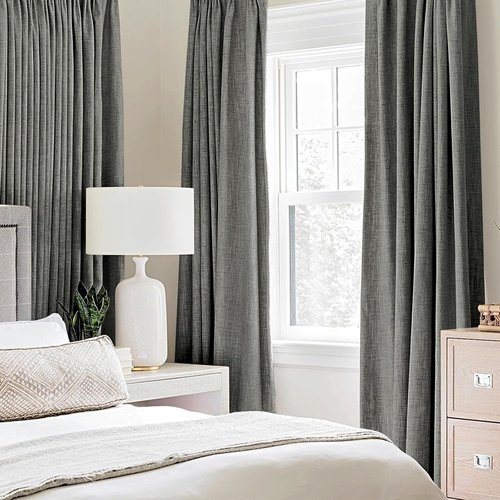 MIULEE Blackout Curtains - 100% Thermal Insulated Dark Grey Linen Texture Drapes | 52x45 Inch (2 Panels)
