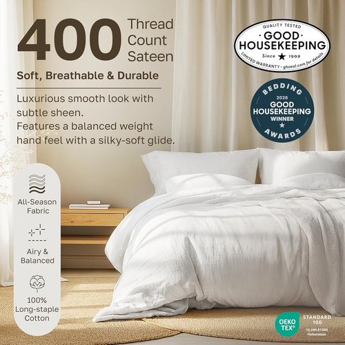 California Design Den Twin Cotton Sheet Sets - 400 Thread Count Soft & Breathable - 2 Deep Pocket Bright White Sets