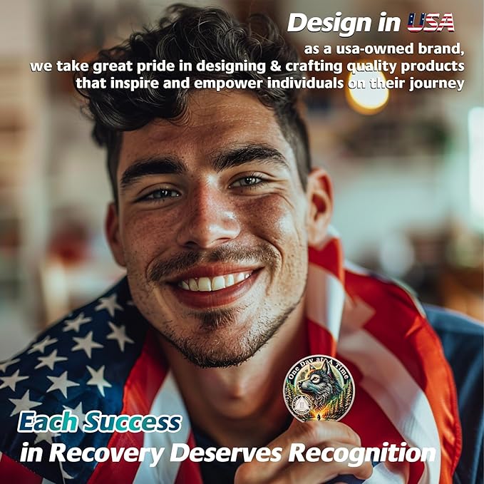 One Day at a Time 2 Year Sobriety Coin - Recovery Aurora Forest Wolf AA Coins - Addiction NA AA Chips and Medallions - Celebrate 1-20 Living Clean Narcotics Alcoholics Anonymous Gifts for Men Women