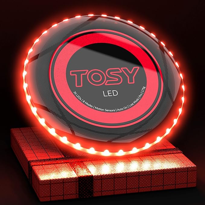 TOSY Bundle of 3-2X Red + Green - Flying Disc 36 LEDs, Super Bright, Smart Modes, Auto Light Up, Rechargeable, Cool Fun Christmas, Birthday & Camping Gift for Men/Boys/Teens/Kids, 175g Frisbee