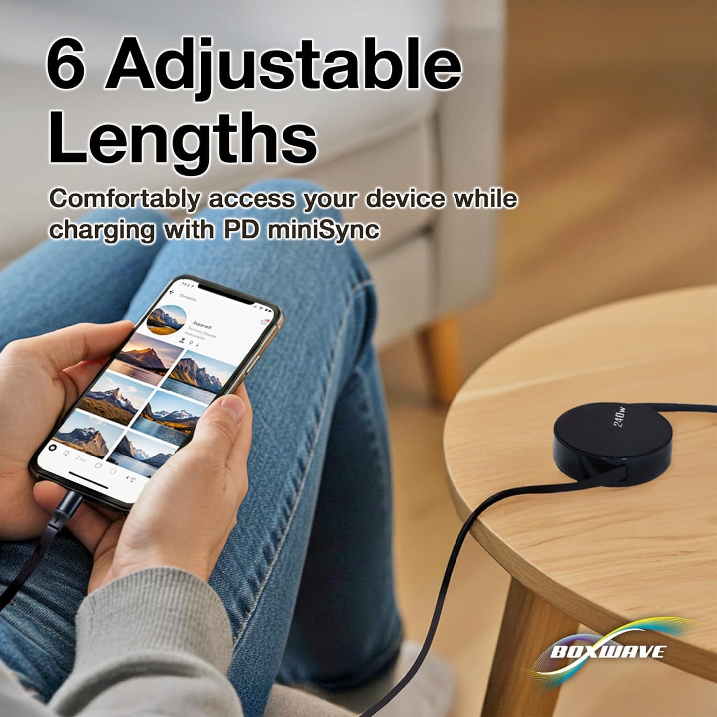 BoxWave MP3 (4 (240W), 240W Cable Compatible with MYMAHDI Player in) - PD miniSync Retractable PD Portable USB Type-C