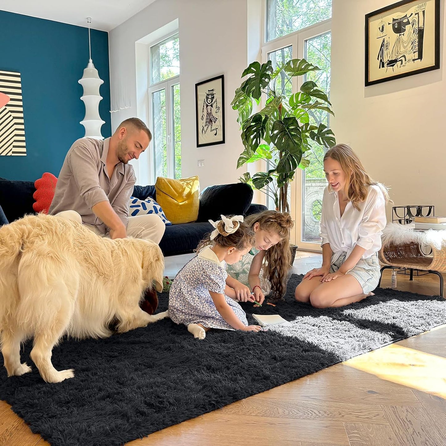 OLANLY Area Rug - Soft Fluffy Shaggy Design - Machine Washable 4x5.9 ft - Perfect for Living Room & Nursery Decor - Black