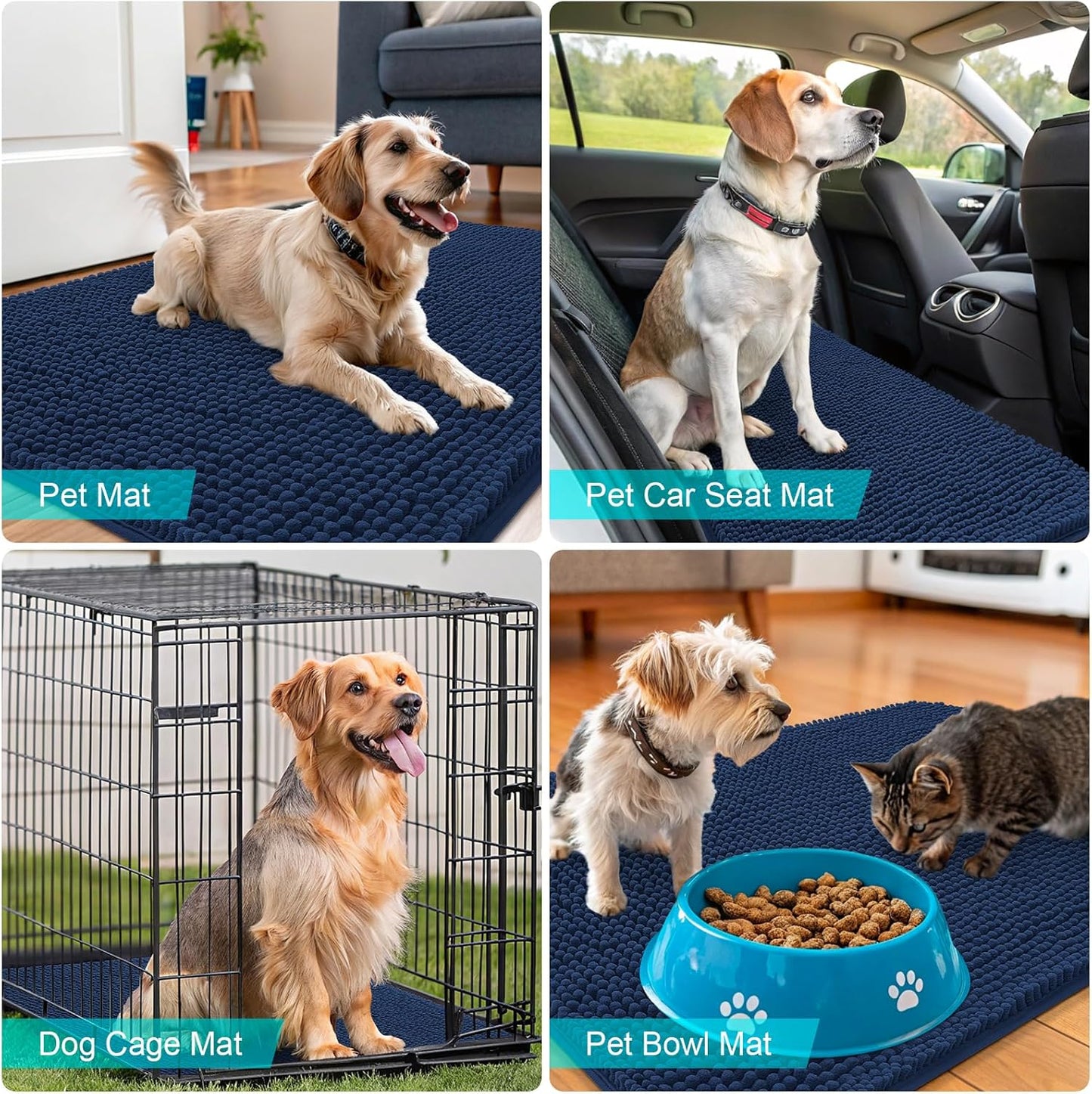 OLANLY Dog Door Mat - Absorbent Non-Slip Chenille Mud Mat for Muddy Paws | 47x24, Dark Blue
