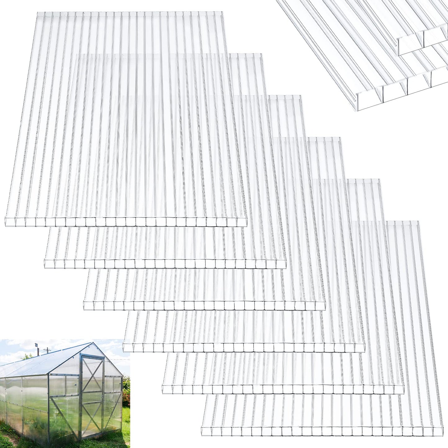Tatuo 12 Pack 4' X 2' X 0.32'' Polycarbonate Greenhouse Panels Polycarbonate Sheets Twin-Wall Roof Panels Waterproof UV Protected Clear Corrugated Plastic Roofing for Greenhouse Replacement