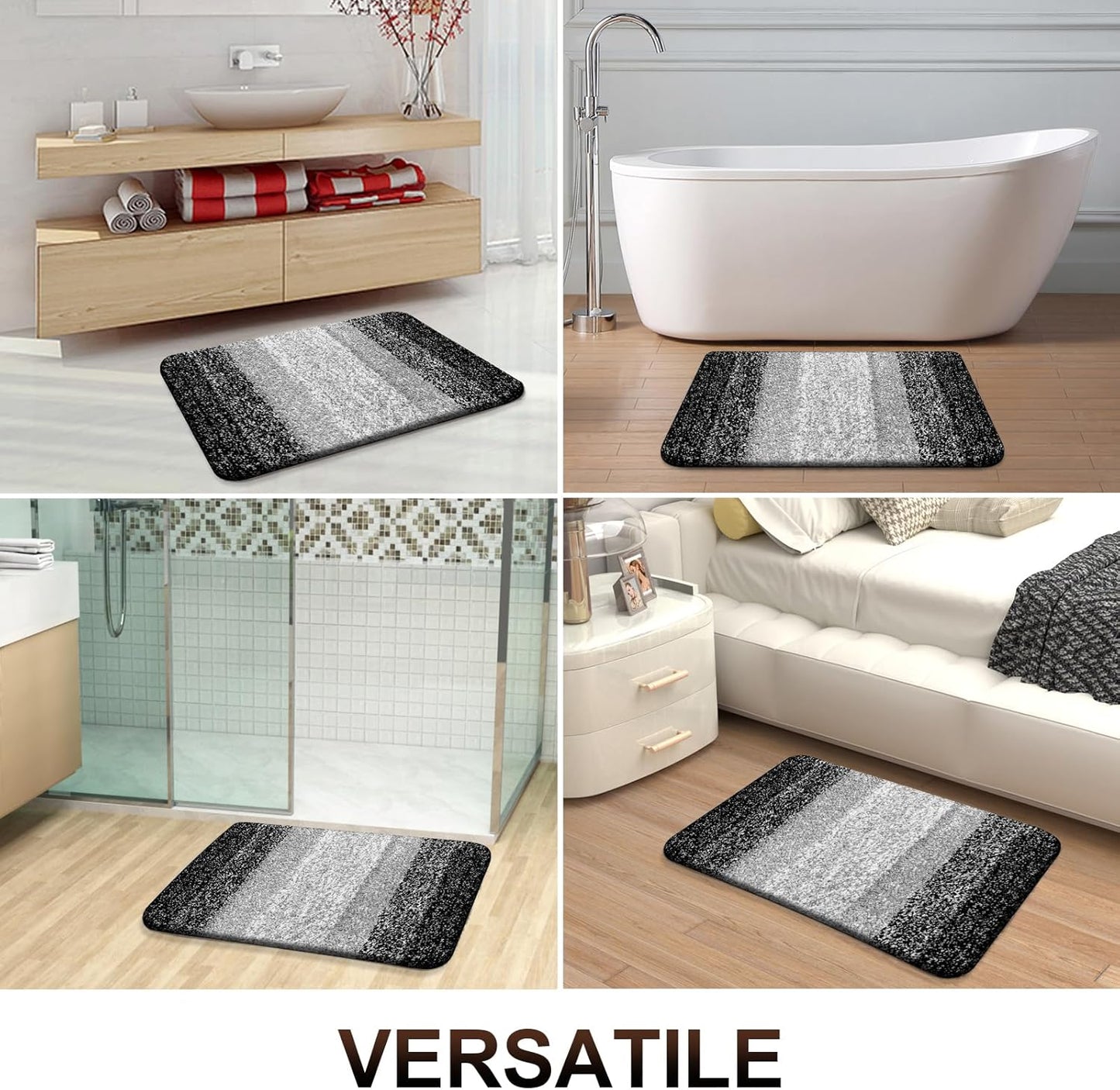 OLANLY Bathroom Runner Rug - Extra Soft Microfiber, Quick Dry & Machine Washable - 59"x24", Black