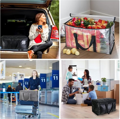 BALEINE Oversized Moving Bags - Heavy-Duty Storage Tote with Reinforced Handles | Clear, 12-Pack