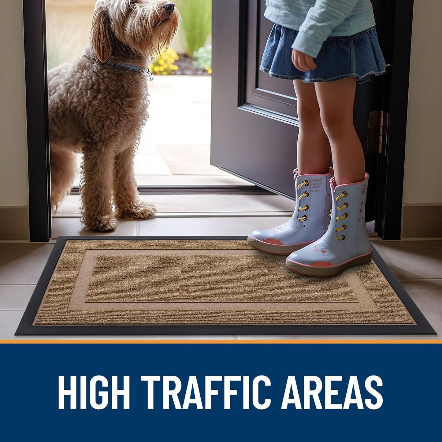 OLANLY Waterproof Front Door Mat - All-Season Indoor/Outdoor Doormat, Easy Clean, 47x23, Light Brown