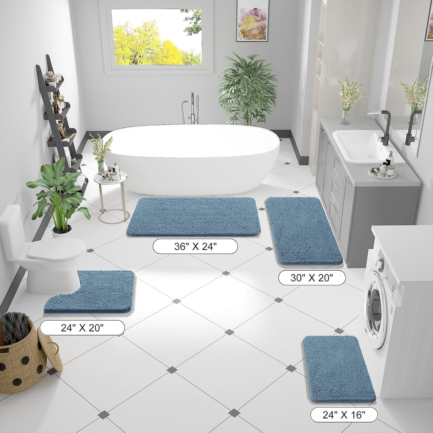 OLANLY Bath Rugs - Extra Soft Chenille, Quick-Dry, Machine Washable | 24x16, Airy Blue Design